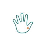 Pompholyx logo. Open hand with orange dot.